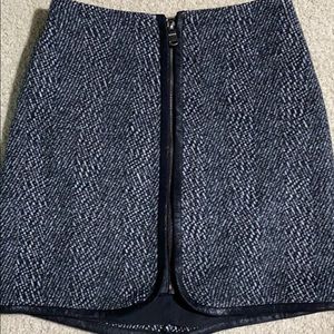 Black and gray tweed and leather fitted skirt